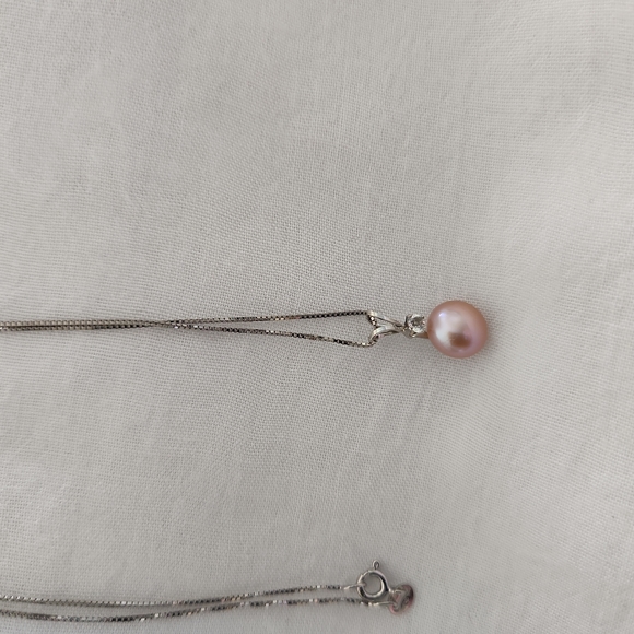 Sterling Silver 925 CP Necklace with pink culture pearl and crystal drop. NWOT - Picture 2 of 6